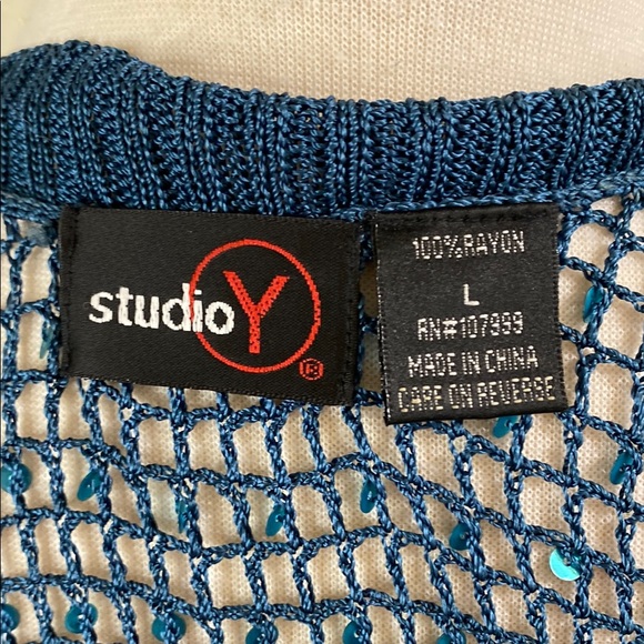 Studio Y Teal Open-Knit Women's‎ Cardigan - Picture 2 of 4